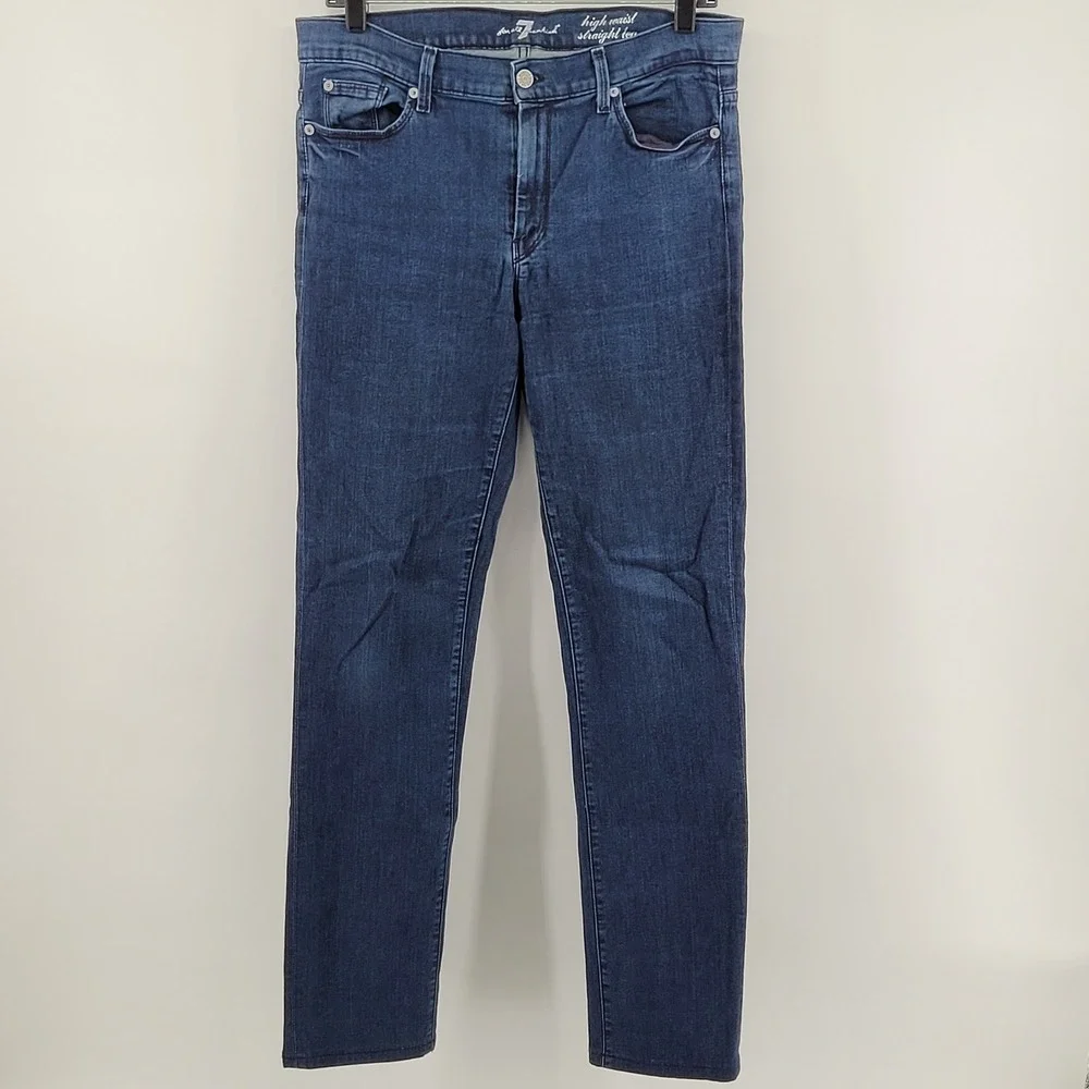 7‎ For All Mankind High Waist Straight Leg Jeans 31 Blue Stretch Denim Womens